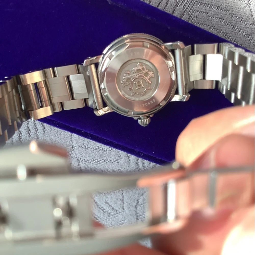 Hermes Silver Steel Bracelet Watch with Blue Dial